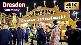 Dresdner Striezelmarkt  Dresden 4K Walking Tour [upl. by Vedette]