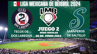 ⚾️Tecos Dos Laredos vs Saraperos de Saltillo⚾️Donde Verlo EN VIVOLiga Mexicana de Béisbol 2024 [upl. by Tennek]