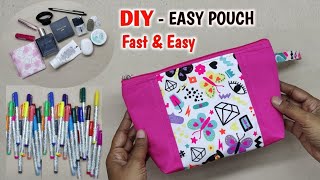 FAST amp EASY  DIY MULTIPURPOSE ZIPPER POUCH  Cosmetic pouch making  Bag making  DIY Pencil pouch [upl. by Bullard474]