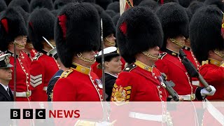 Troops perform Royal Salute in Buckingham Palace garden following King Charles Coronation  BBC News [upl. by Rekcut]