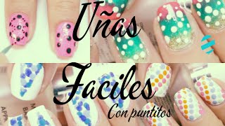 5 Diseños de Uñas fáciles con puntitos  3 [upl. by Hairahs]