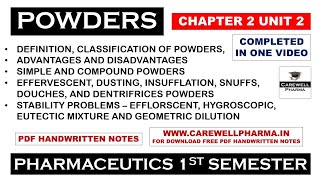 Powders complete  Chapter 2 Unit 2  Pharmaceutics 1 b pharmacy 1 semester  Carewell Pharma [upl. by Letnahs228]