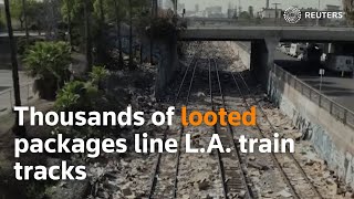 Thousands of looted packages line LA train tracks [upl. by Aihsekal]