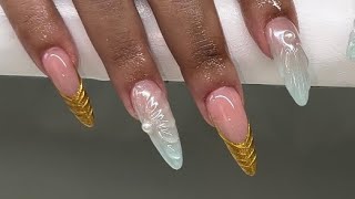 Almond Ombre amp French Texture Chrome Mermaid Acrylic Nails [upl. by Nameerf]