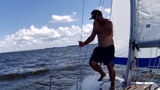 Hanging on the deck of the boat sailing 10kt winds Great day sailing Pamlico River Washington NC [upl. by Sabas]