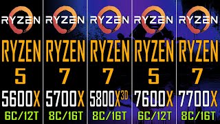 RYZEN 5 5600X vs RYZEN 7 5700X vs RYZEN 7 5800X3D vs RYZEN 5 7600X vs RYZEN 7 7700X [upl. by Carolin803]