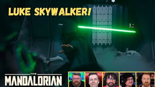 Reactors Reacting to LUKE SKYWALKER HALLWAY SCENE  The Mandalorian 2x8 quotThe Rescuequot [upl. by Donn]