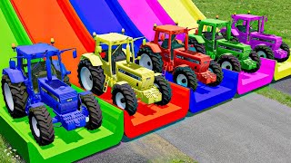 TRANSPORTING PIXAR CARS amp FRUITS WITH COLORED amp JOHN DEERE vs CLAAS vs TRACTORS  BeamNGdrive 962 [upl. by Jacqui]