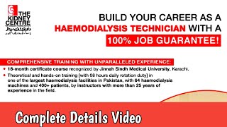 Haemodialysis Technician Course Recognized by Jinnah Sindh Medical University Karachi Free Course [upl. by Bridge]