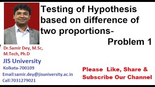 Testing of Hypothesis based on difference of two proportions [upl. by Alf]