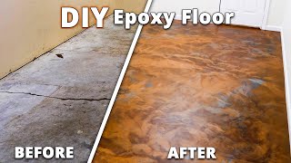 DIY Epoxy Flooring Over Cracked Concrete Start to Finish  Stone Coat Epoxy [upl. by Idnim672]