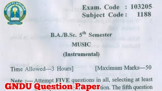 Gndu BA  Bsc 5th Semester Music Instrumental Question Paper  Ba 5th Semester Music Question Paper [upl. by Bronnie]