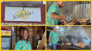 Scotchies Jerk Centre in Rose Hall Jamaica Review of Jerk Chicken Pork and jerked Pork Sausage [upl. by Draude]