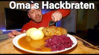 Ich esse den leckersten Hackbraten der Welt mit Klösse Rotkohl amp Sauce MUKBANG [upl. by Kcirtapnhoj338]