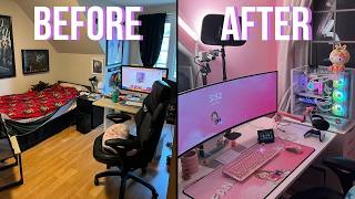 building my dream pink amp white gaming setup 2024  cozy gaming streamer  kawaii pink aesthetic [upl. by Aya]