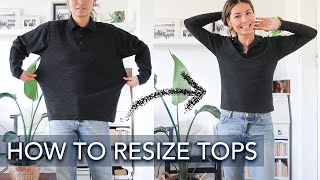 How to ALTER tops to fit you Resize oversized tshirts to fitted DIY sewing alteration thrift flip [upl. by Eirrol]