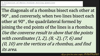 A Collection of Maths Problem Solving Questions459 Area of Rhombus [upl. by Jenness]