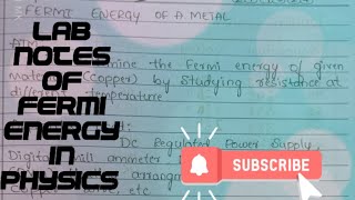 LAB NOTES OF FERMI ENERGY IN PHYSICS ENGINEERING [upl. by Purington]