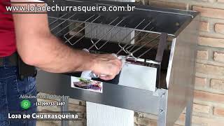 Churrasqueira Inox Giratória Com Kit Giratório de 5 Espetos Inox  Tamanho 65x41 [upl. by Kahlil325]