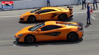 McLaren 570S vs Lamborghini Aventador SVJ vs Turbo S vs M5  Drag Race [upl. by Takara718]