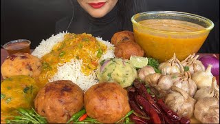 ASMR EATING DIFFERENT TYPES OF BHARTADALRICEGARLIC BHARTA [upl. by Rae110]