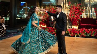 INDIAN WEDDING RECEPTION DANCE l BRIDE AND GROOM ENTRANCE l SABYASACHI BRIDE [upl. by Katrine]