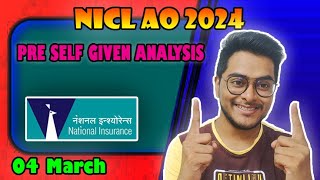 My NICL AO PRE Self Given Analysis 4th March 2024  niclaopre ibps nicl [upl. by Aliza]