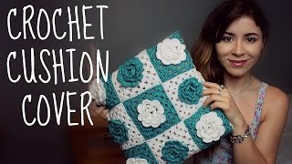 Crochet Cushion Cover with Flowers  Handmade House Decoration  step by step TUTORIAL [upl. by Maryrose323]