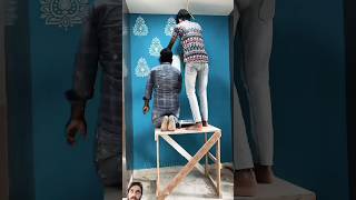 wall stencils painting  wall painting 🧱 shorts viral painting stencil homedecor viralshorts [upl. by Suirad466]