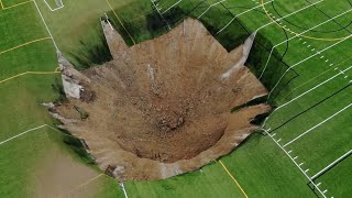 Massive sinkhole swallows up Illinois soccer field [upl. by Dhruv733]