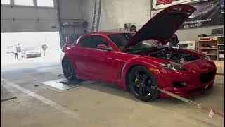 Mazda RX8 full Renesis engine turbo on Dyno making 407 whp 289 WTQ on 12 psi Fueltech FT550 [upl. by Philina]