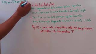 chimie  partie 6  loi de chatelier  Constante dequilibredarija [upl. by Omsare326]