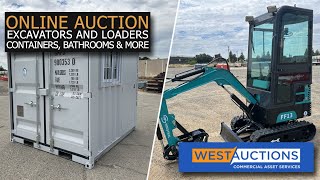 Online Auction of Shipping Containers Mini Excavators and Loaders Portable Bathrooms and More [upl. by Erena]