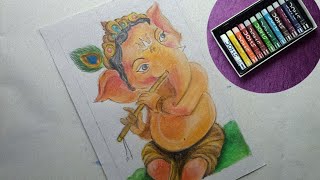 Ganesh Drawing with oil pastels  Drawing and coloring for beginners Easy Ganesh Drawing tutorial [upl. by Arie]