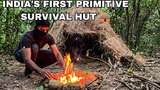 Building A Solo Primitive Survival Hut In Forest  Fire Camp  Indias First Primitive channel [upl. by Maxy]