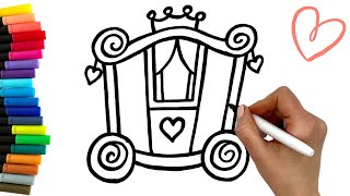 How to draw a princess carriage  EASY  learn colors for kids and toddlers [upl. by Dow930]