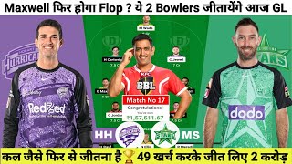 HUR vs STA Dream11 Prediction Hobart Hurricanes vs Melbourne Stars Big Bash league 2023 HH vs MS [upl. by Amik219]