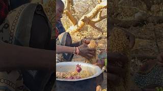 Hanging meat to dry is one of Hadza preservatives for remaining meat after meal [upl. by Netsrek]