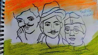 Indipe0ndence Day Drawing  Freedom Fighters Drawing  Subhash chandra Bose  Bhagat Singh [upl. by Yatnuahs557]