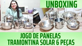 UNBOXING JOGO DE PANELAS TRAMONTINA SOLAR AÇO INOX 6 PEÇAS  panelas fundo triplo DAIANE SALUSTRIANO [upl. by Name627]