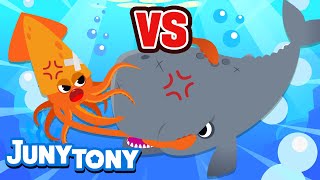 Sperm Whale vs Giant Squid🦑  Squid Game⚫🔺🟦  VS Songs for Kids  Sea Animals Songs  JunyTony [upl. by Noira]