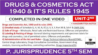 Unit 2 complete  Drugs and Cosmetics Act 1940 and its rules 1945  Pharmaceutical Jurisprudence [upl. by Rettig]