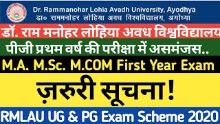 Breaking RMLAU Exam UpdatePG Exam 2020MA MSc MCOM First Year Exam 2020RMLAU Ayodhya News [upl. by Elazaro227]