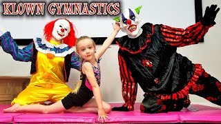 Hilarious Creepy Clowns Family Gymnastics Taught by 5 Year Old Trinity [upl. by Aicineohp]