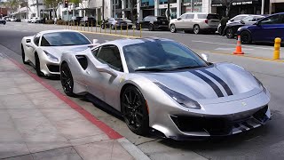 Beverly Hills Car Spotting 2x Ferrari 488 Pista Ferrari 430 Scuderia Mercedes Benz AMG GTR [upl. by O'Kelly]