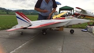 RC Gas Motor Jet with big Motor problems and a great rescue Landing at Kulmer Airshow 2014 [upl. by Kitarp]