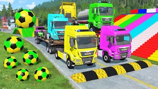 Double Flatbed Trailer Truck vs Speedbumps Train vs Cars  Tractor vs Train BeamngDrive 0194 [upl. by Eeralih899]