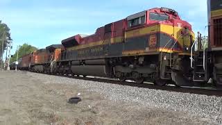 CSX B 650 05 by the SE Cherryville 4724 siding to main BNSF and KCS SD70ACe wind up [upl. by Adnilahs]