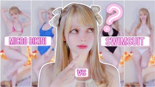 MICRO BIKINI vs SWIMSUIT  Try On Haul  ♡ [upl. by Dolorita]