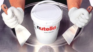 Massive Nutella Bucket Ice Cream Rolls  making Ice Cream out of Chocolate Hazelnut Spread  ASMR [upl. by Ayarahs]